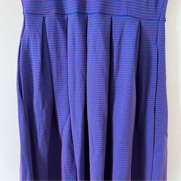 LulaRoe Amelia Red Blue Shimmer Stripe Short Sleeve Fit & Flair Dress - Picture 11 of 12
